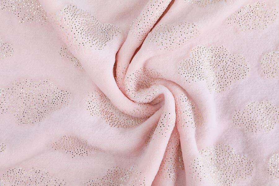 Best selling polyester foiled gold bronzed flannel fabric for blanket dress 