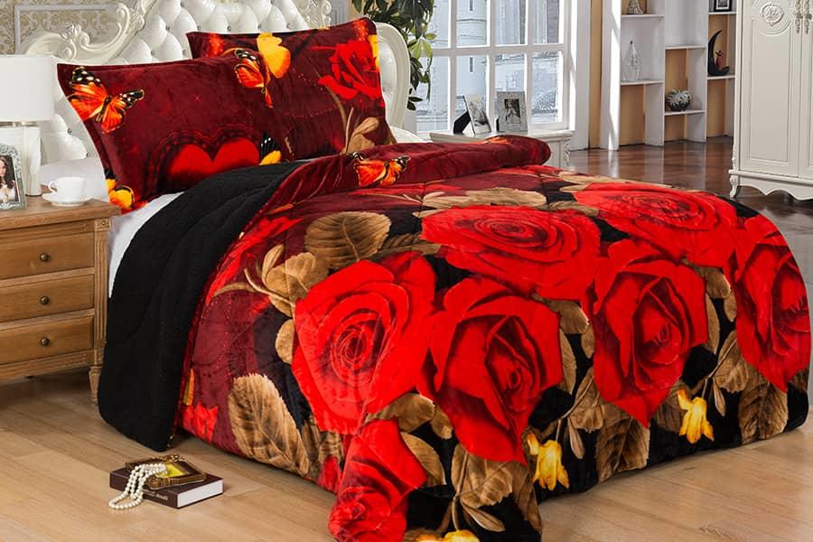 Thick high quality sherpa comforter with super soft feeling flannel bedding quilt