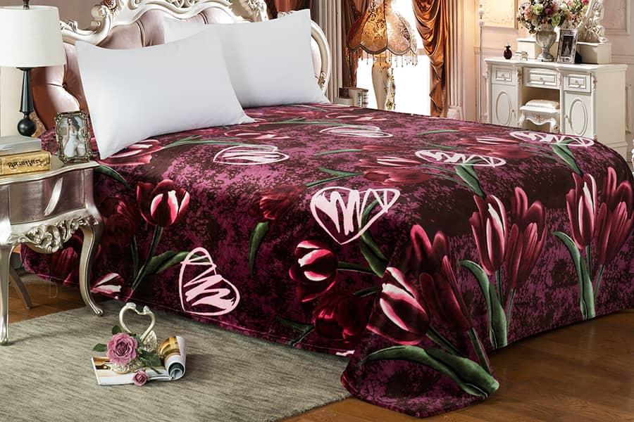 large size back printing double side cut flowers printed flannel blanket 