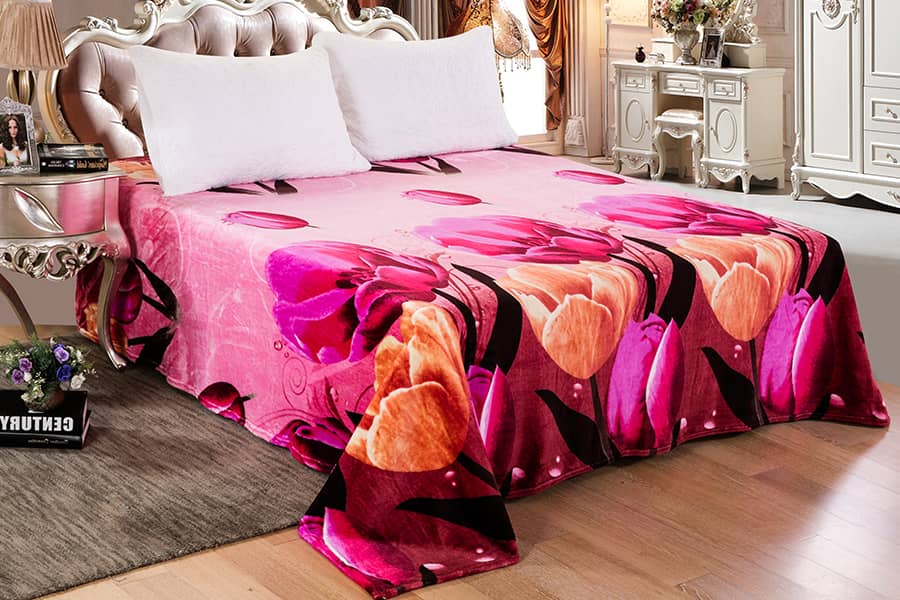 Factory Sale Flower Pattern Printed Fleece Bed Blanket for Adults 