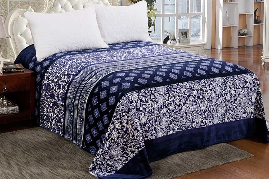 Double Sided Flower Pattern Printed Flannel Fleece Blanket For Bedroom 